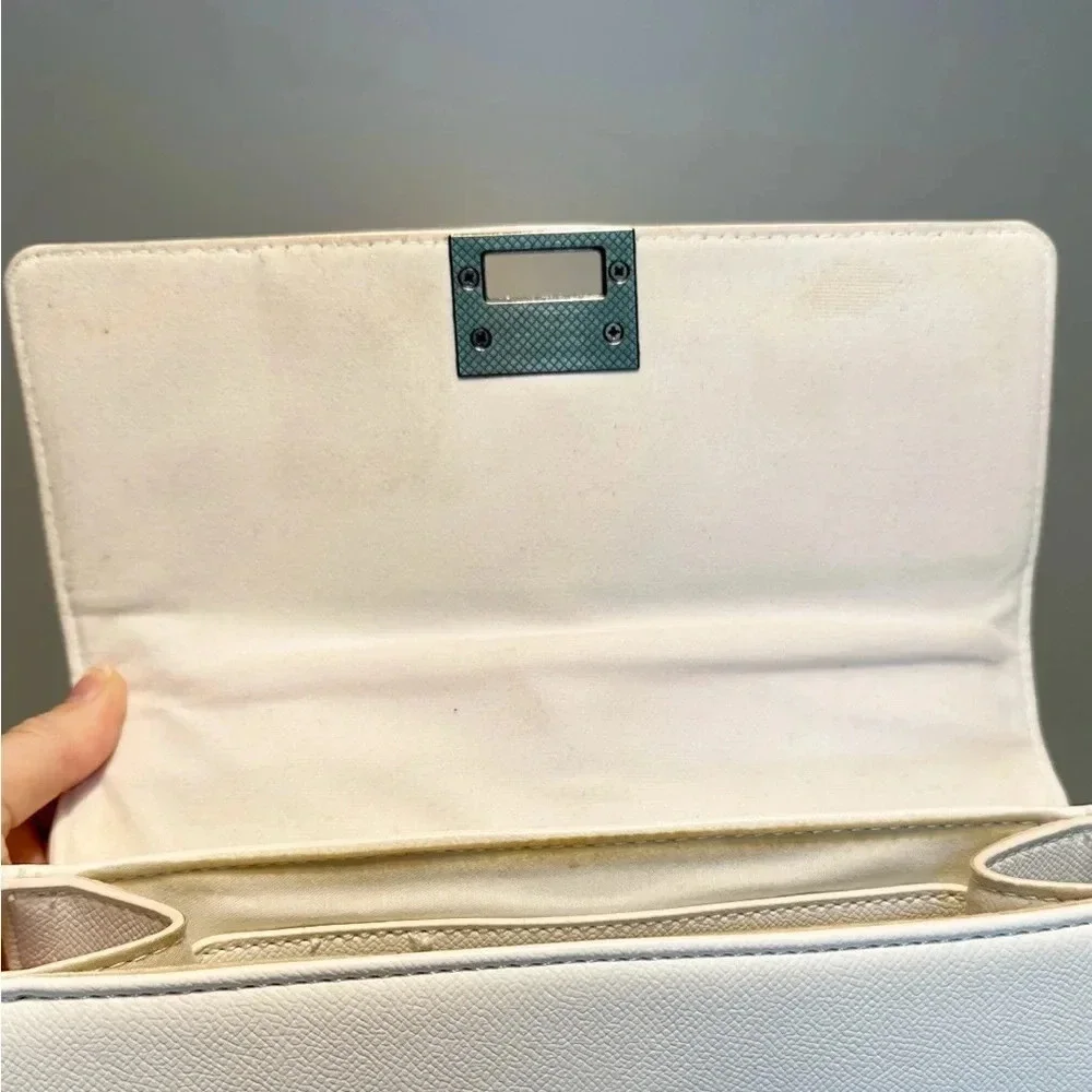 BADGLEY MISCHKA Chain Trim Two Way Shoulder Bag Crossbody Purse Strap Off White
